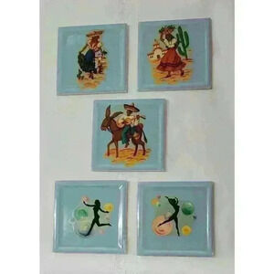 Set of 5-Vintage Mexican Picture Tiles
